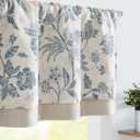 jinchan Floral Valance Curtain Linen Kitchen Valance for Windows 16 Inch Farmhouse Light Filtering Floral Short Window Treatment for Living Room 1 Panel Rod Pocket Double Layer Blue on Beige