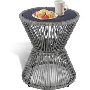 SUNNYPARK Small Outdoor Side End Table Modern Hourglass Style 20" H, 20" x 16" x 16"