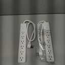 Amazon Basics Rectangle 6-Outlet, 600 Joule Surge Protector Power Strip, 2ft, Small, White, 2-Pack