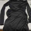 Mokoru Women's Sexy Basic Elegant Long Sleeve Ruched Bodycon Club Party Mini Dress (Medium, Black)