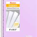 SUNEE Spiral Notebook, 1-Subject, College Ruled Paper, 8" x 10-1/2", 100 Sheets per Notebook, 3-Hole Punched Paper, Water Resistant Cover, Double-sided Pockets, Spiral Lined Notebooks for Work, Purple