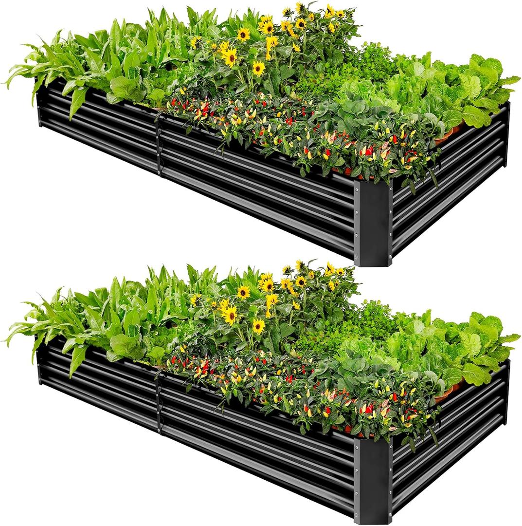 Land Guard 2 Pack 8×4×1ft Galvanized Metal Raised Garden Bed, Metal Planter Kit Box Outdoor for Deep-Rooted Vegetables, Flowers, Green and Herbs (Gray)