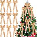 16 Pcs Large Velvet Christmas Bows 9 x 26 Inch Champagne Gold Christmas Tree Bows Xmas Tree Topper Velvet Ornament for Holiday Garland Front Door Wall Indoor Outdoor Home Party Decorations