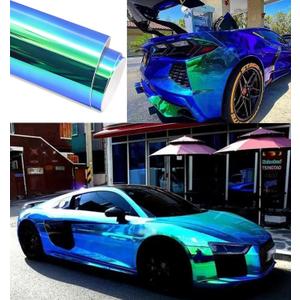 Holographic Rainbow Chrome Car Adhesive Vinyl Wrap Gloss Decal Sticker Film Sheet Air Bubble Free DIY Vinyl (2ft x 4.5ft, Peacock Blue)