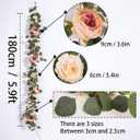MISSPIN 2pcs Artificial Flowers Garland Spring Eucalyptus Garland Vintage Fake Flower Peony Rose Vine Greenery Decorative Wall Hanging Plant for Wedding Arch Door Arrangement Party Decor