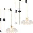 2 Pack Plug in Pendant Light Fixtures, Hanging Light Fixture Glass Pendant Light, Vintage Transparent Hanging Lamp, Pendant Lighting for Kitchen Island, Bedroom, Dining Room, Living Room, Medium