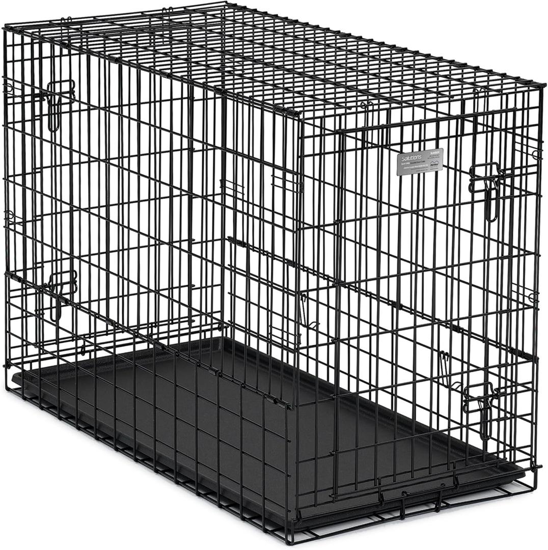 MidWest Homes for Pets Solutions Series Large Side-by-Side SUV Dog Crate, Double Door Folding Metal Cage Designed to Fit in SUVs & Vans, for Dogs up to 90 Lbs (42.5"L x 21.3"W x 30.3"H, Black)