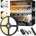 RadiantFlux 32.8ft LED Strip Light with Remote, 3000K-6000K Dimmable Bright Warm White Led Lights Strip, Flexible DC24V Led Tape Light for Bedroom, Kitchen, DIY Lighting