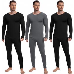 Patelai 3 Sets Men's Thermal Underwear Long Underwear Base Layer with Fleece Lined for Winter Cold Weather (Medium, Gray, Black)