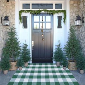 Christmas Outdoor Mat Buffalo Plaid Christmas Decor Rug Cotton Hand-Woven Layered Door Mats Washable Carpet for Front Porch, Kitchen, Farmhouse, Entryway (3' x 5' (Rectangular))