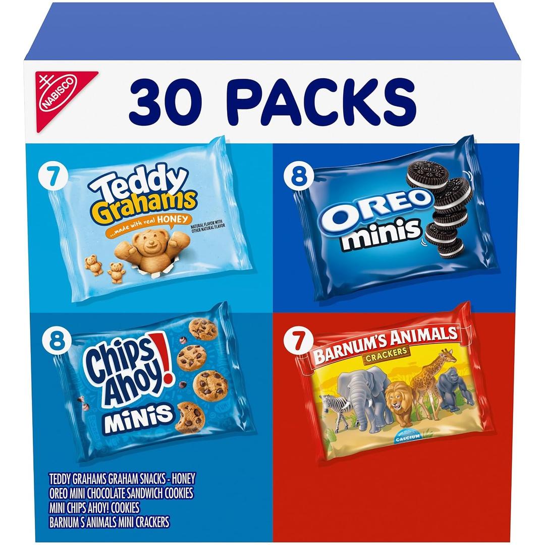 Nabisco Team Favorites Variety Pack, Oreo Mini, Chips Ahoy! Mini, Teddy Grahams Honey & Barnum'S Animal Crackers, 30 Snack Packs (EXP 07/04/26)