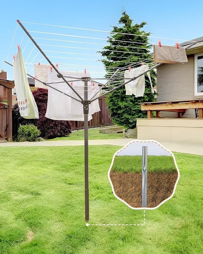 STORAGE MANIAC Outdoor Umbrella Drying Rack, 12 Lines with 164 Feet Drying Space, Steel Frame & Adjustable Height, 4-arm Umbrella Clothesline for Laundry, Collapsible Clothes Drying Rack for Backyard