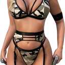 popiv Women's Sexy Lingerie Set with Garter Belt Matching Bra and Panty Lingeries Sets 4 Piece (S)