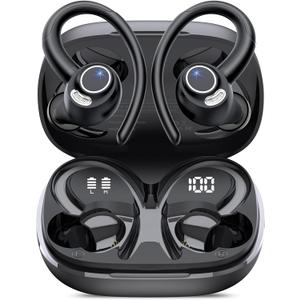 Wireless Earbuds, Bluetooth 5.4 Headphones Sport, Over Ear Buds With ENC Noise Cancelling Mic, 48H, Wireless Earphone With Earhooks, Stereo Deep Bass, IP7 Waterproof ear bud for Workout Running, Black