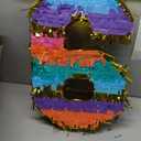 Rainbow Number 6 Pinata with a Blindfold and Bat for Boys Girls 6th Birthday Party, Kids Anniversary Celebration, Fiesta Supplies (16.1 x 10.6 x 3.2 Inches)