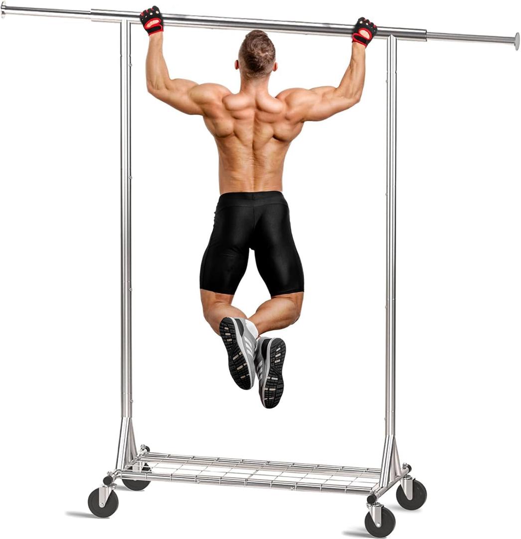 Clothing Garment Rack Capacity 550LBS Rolling Clothes Rack on Wheels - Heavy Duty Commercial Storage Organizer - Mobile Clothes Rack with Multifunctional Design (Silver)