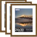24X30 Poster Frame, Display Pictures 18X24 with Mat or 24X30 Without, Wall Hanging Frames, Rustic Brown, 3 Pack