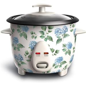 COOK WITH COLOR 6 Cup Rice Cooker 300W - Effortless Cooking and Perfectly, Cooks 3 Cups of Raw Rice for 6 Cups of Cooked Rice, Floral Blue/Green