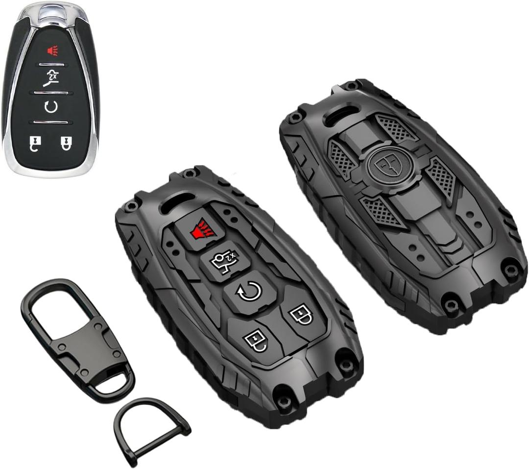 Heavy Duty Zinc Alloy Key Fob Cover, Accessories, Key Fob Case, Keychain Compatible with 2016 2017 2018 2019 2020 2021 2022 Chevy Malibu Camaro Cruze Traverse Sonic Volt Bolt Equinox (5 buttons)