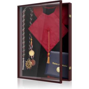 Graduation Shadow Box 17x23 Inch - Large Deep Display Frame for Cap, Gown, Diploma & Awards - College University Keepsake Memory Box in Mahogany