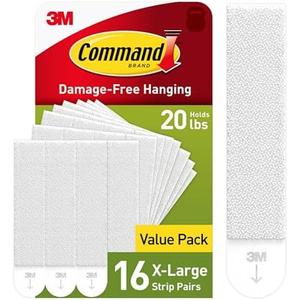 Command 20 lb XL Heavyweight Picture Hanging Strips 16 Pairs (32 Command Strips), Damage-Free Hanging Picture Hangers, Heavy Duty Wall Hanging Strips for Home Decor, White Adhesive Strips