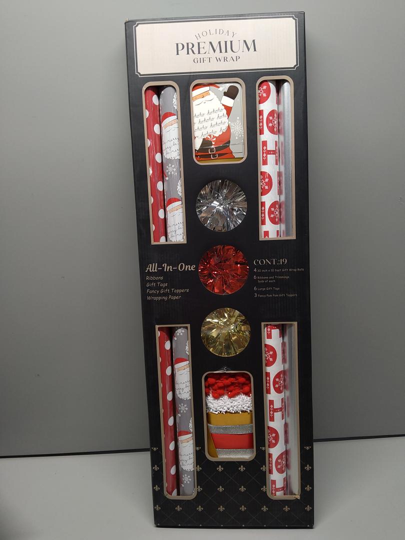 LaRibbons Christmas Wrapping Paper Set, Holiday Gift Wrap with Classic Deer/Red White Plaid/Berries Design, Perfect for Season Party, Xmas Presents & Decoration, 30 Inch X 10 Feet-4 Rolls