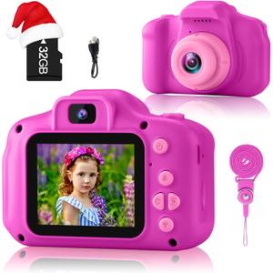 GKTZ Toys for Girls Age 3-8, Kids Camera Digital Video Toddler Camera Children Camcorder Birthday Gifts for 3 4 5 6 7 8 Year Old Girls with 32GB SD Card (Rose)