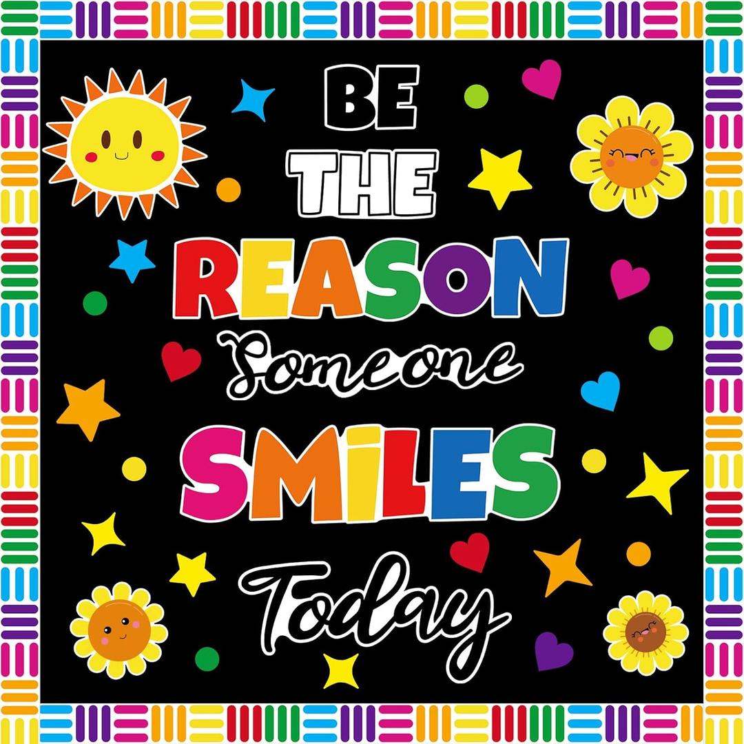 2 x YQUQWN Back to School Classroom Bulletin Board Decoration Set Be The Reason Someone Smiles Today Bulletin Board for Kindergarten Preschool Elementary Middle School Wall Door Classroom Decor