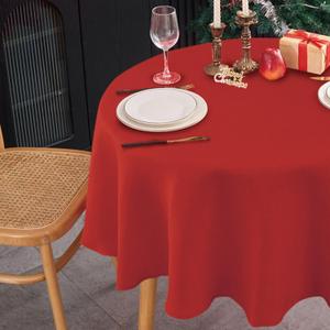 NLMUVW Red Linen Tablecloth Round, Christmas Table Cloth Water Resistant Textued Table Cover for Kitchen Dining Coffee Party, 48 Inch