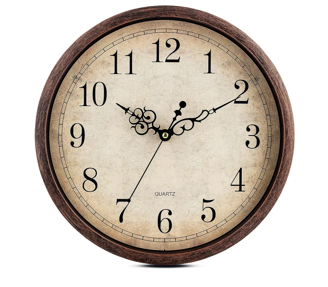 Bernhard Products Vintage Brown Wall Clock Silent Non Ticking 17 Inch Quality Quartz Battery Operated Round Decorative Easy to Read for Home Kitchen Living/Dining Room Bedroom Office Classroom School