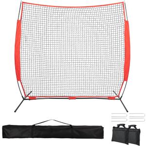 7x7/16x10/20x10ft Backstop Net, Ball Stop Net with Handbag, Fix Sports Net Barrier by 4 Spike&2 Sandbag, Sports Practice Barrier Net for Baseball, Softball, Lacrosse Train, Backstop Net for Backyard (Red and Black)