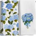 Blue Hydrangea Flower Floral Kitchen Towels Set of 2，Blue Hydrangea Floral Kitchen Bathroom Decor Gifts，16x24 Inch