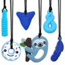 Chew Necklaces for Sensory Kids Boys Girls, 6 Pack Chewy Necklace Sensory Toys for Kids with Autism, Silicone Oral Motor Aids Chew Toys for Children Adults Reduce Fidgeting (Blue Sloth)