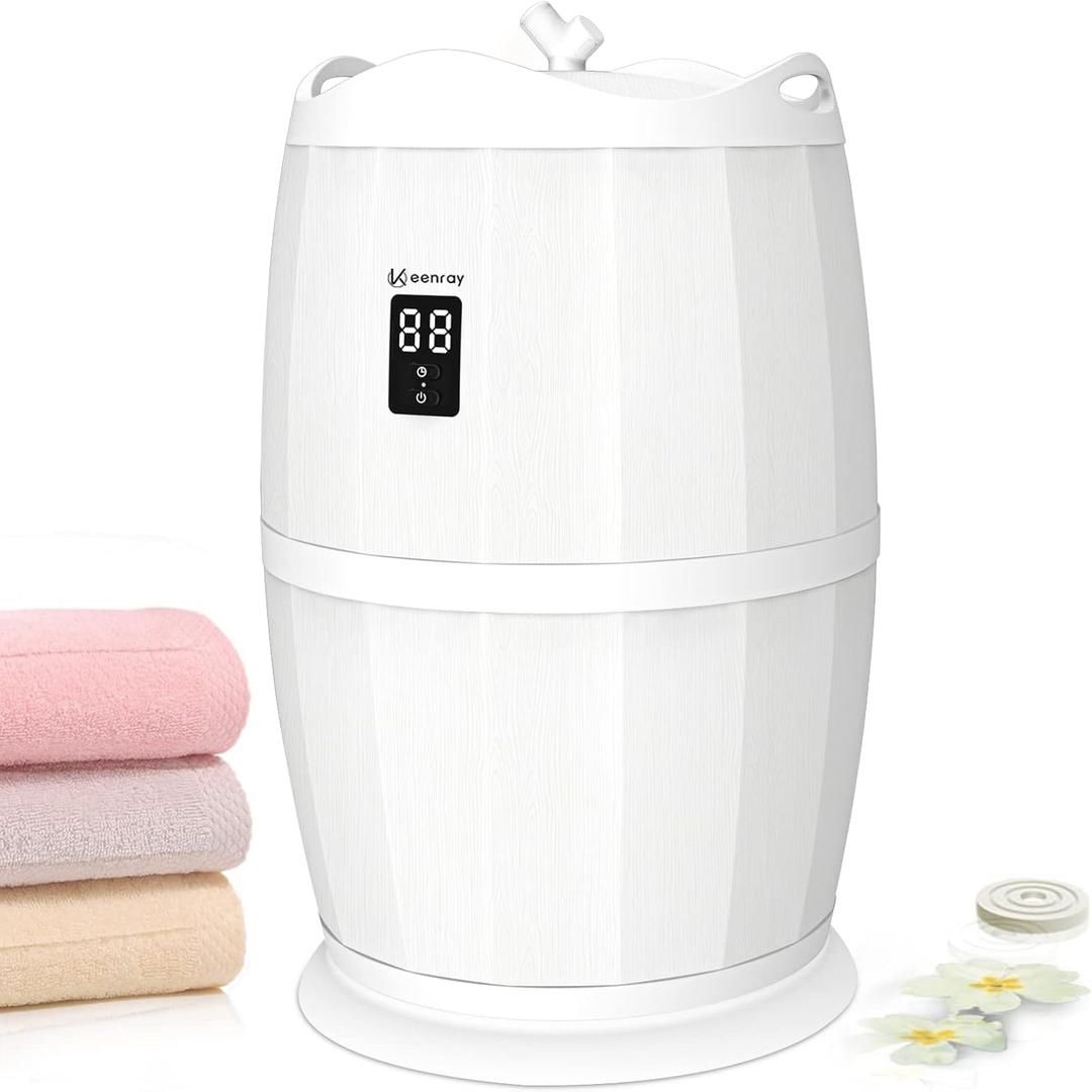 Keenray Towel Warmer, Bucket Towel Warmer for Bathroom, 4 Timer Settings, Fits Up to Two 40"X70" Oversized Towels, Bathrobes, Blankets, PJ's and More, White, CL25