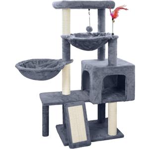 Cat Tree with Cat Condo and Two Hammocks, Cat Tree with Scratching Posts and Scratching Pads, Cat Tower for Indoor Cats, Activity Centre Climbing Tree with Playful Toy Balls, Grey