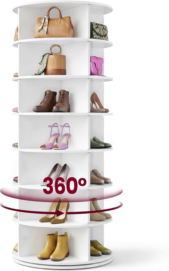 VASAGLE 7-Tier Rotating Shoe Rack Tower, Free Standing, 23.6"Dia. x 63.8"H
