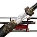 LOONGSWORD Dragon‑Phoenix Chinese Sword – Hand‑Forged High‑Manganese Steel, Hollow-Etched Blade & Alloy Dragon/Phoenix Guard, Wooden Scabbard, Martial Arts & Display Collectible