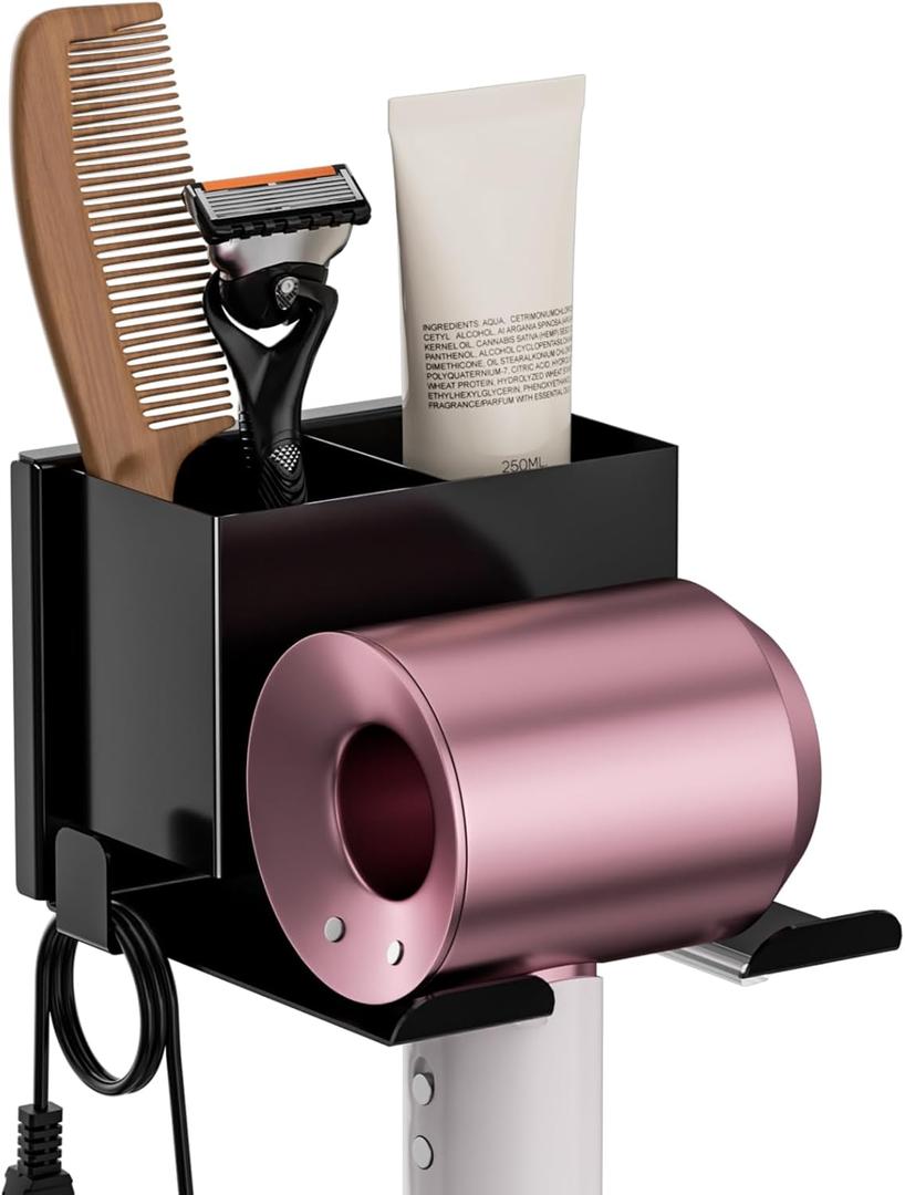 YSD Hair Dryer Holder Wall Mounted, Hair Tool Organizer, Blow Dryer Hanger for Dryer Hook, Bathroom Space-Saving Blow Dryer Organizer, Black Curling Irons Storage (Simple)