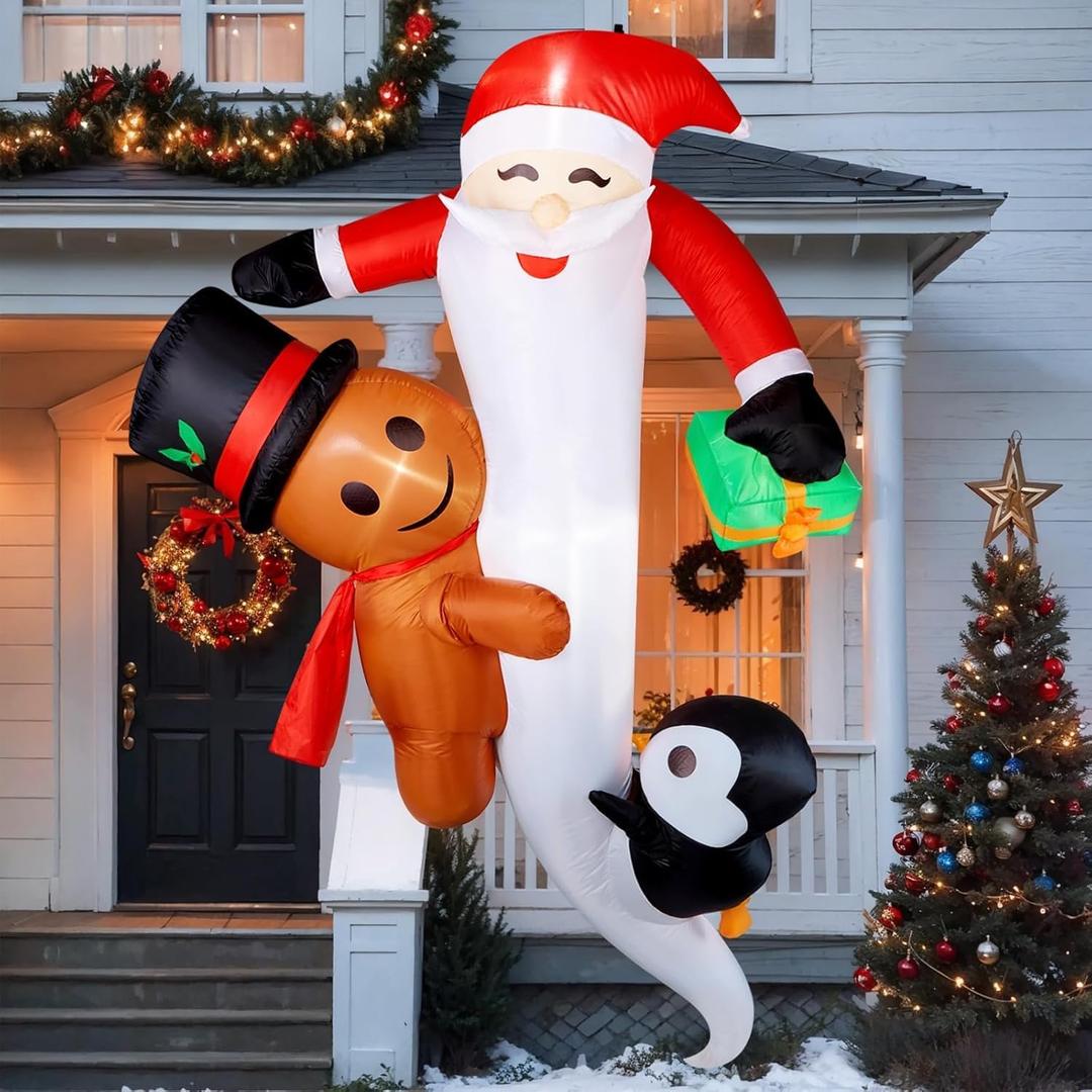 CAMULAND Christmas Inflatables, 6FT/7FT Inflatable Christmas Decorations Snowman Santa Claus with Built-in LED Lights, Outdoor Christmas Decorations Blow-up Decor for Yard, Garden Party (8FT Santa)
