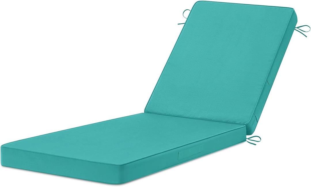 Chaise Lounge Cushions Outdoor, 72"x21"x3" Triple-Waterproof Outdoor Chair Cushions with Removable Cover, 4 Adjustable Ties Lounge Chair Cushions for Outdoor Furniture, Teal (72x21x3 Inch)