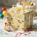LeZakaa Corgi Birthday Wrapping Paper Roll, Cute Corgi Dogs Cake Party Elements Birthday Gift Wrap for Dog Lovers, Kids, Mini Roll 17 In x 16.4 Feet