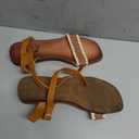 Saidoteto Womens Woven Flat Sandals, Square Toe Lightweight Walking Sandals with Adjustable Ankle Strap, Cushioned Comfort Summer Beach Casual Sandals (Brown, US 9)