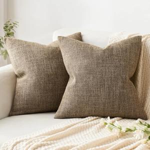 MIULEE Pack of 2 Decorative Linen Burlap Pillow Covers Farmhouse Boho Accent Pillowcases for Sofa Car Couch Bedroom Living Room Decor 20x20 Inch Brown (20" x 20" (Pack of 2))