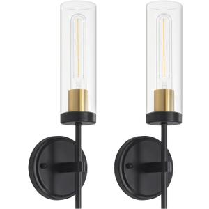 Modern Wall Sconces Set of 2, Black and Gold Bathroom Vanity Lights with Clear Glass, Sconces Wall Decor Set of 2, Hardwired wall Sconce Lighting, Indoor Wall Lights for Bedroom Living Room Hallway