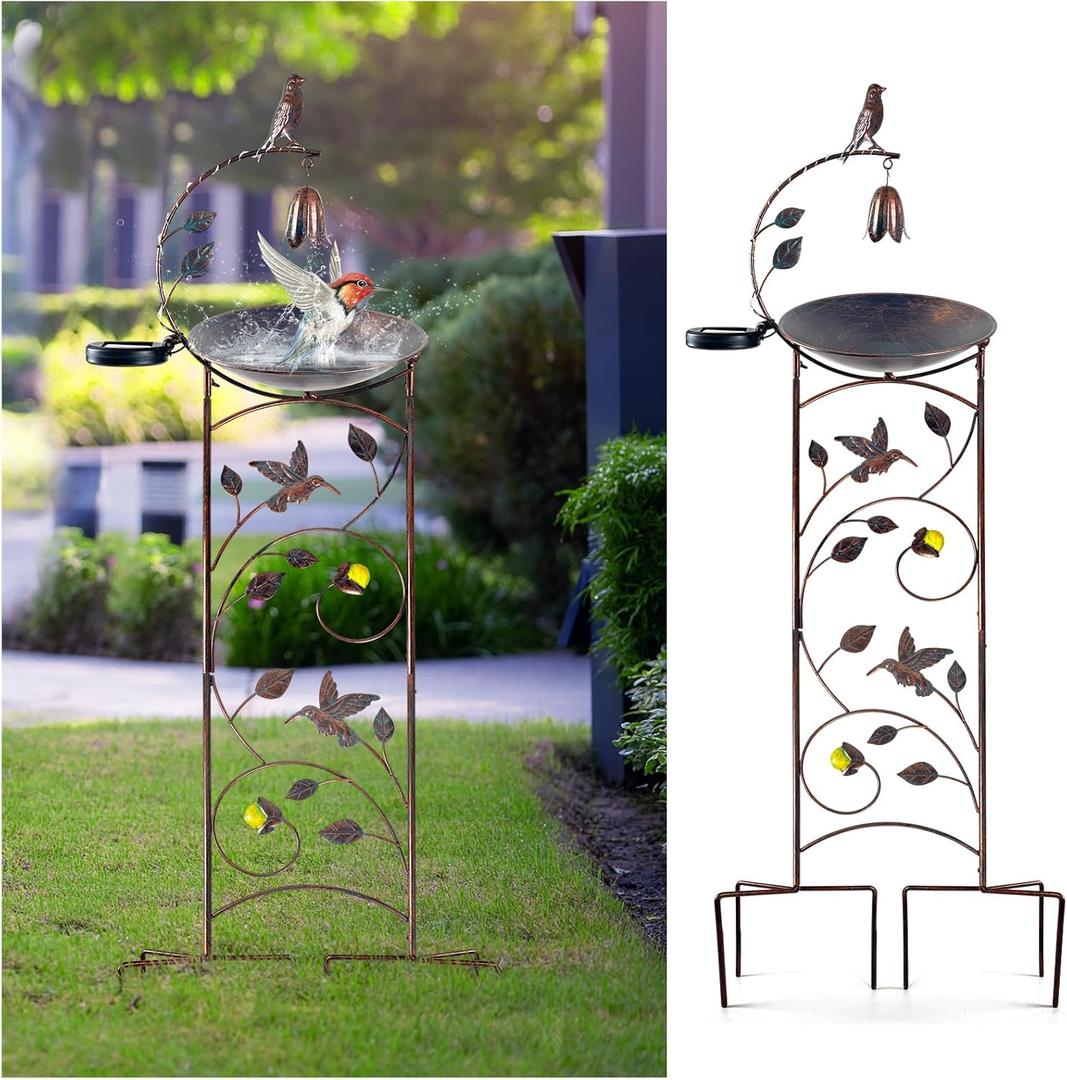 HONGLAND Trellis Bird Baths for Outdoors, 40 Inch Height Garden Plant Trellis Bird Feeders (Bell Flower & Hummingbird)