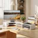 Fenge Dual Monitor Stand, Corner Desk Shelf with Drawer & Slide-Out Tray
