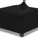 Ottoman Cover Rectangle Large Stretch Slipcover for Square and Rectangle Ottomans Soft Intertwined Pattern Footstool Cover with Elastic Bottom,Black,Large