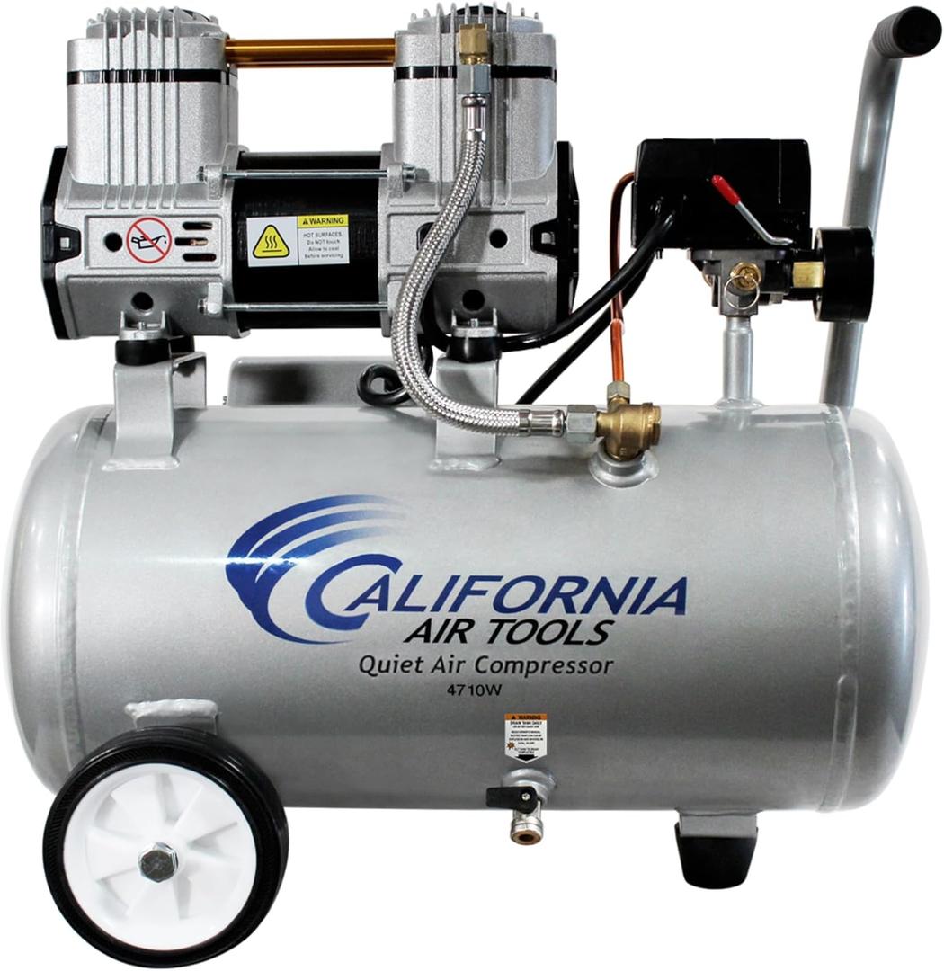 California Air Tools CAT-4710W 1.0 HP Quiet and Oil-Free Air Compressor with Wheels, 4.7 Gallon Steel Tank, 75 dBA Noise Level, Lightweight