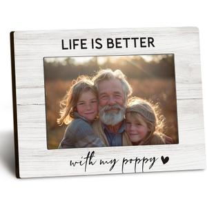 Poppy 4x6 Picture Frame, Grandkids Photo Frame, PoppyGifts for Grandpa, Gifts for Poppys Fathers Day from Grandchildren, Life Is Better with My Poppy Picture Photo Frames for Desk Decor