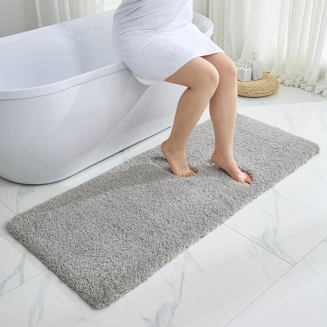 Gray Bathroom Runner Rug 24x59 Non Slip Fluffy Long Bath Mat for Bathroom Floor Washable Plush Luxury Bath Rug for Tub Absorbent Shower Sink Mat Bedside Rug (Grey)